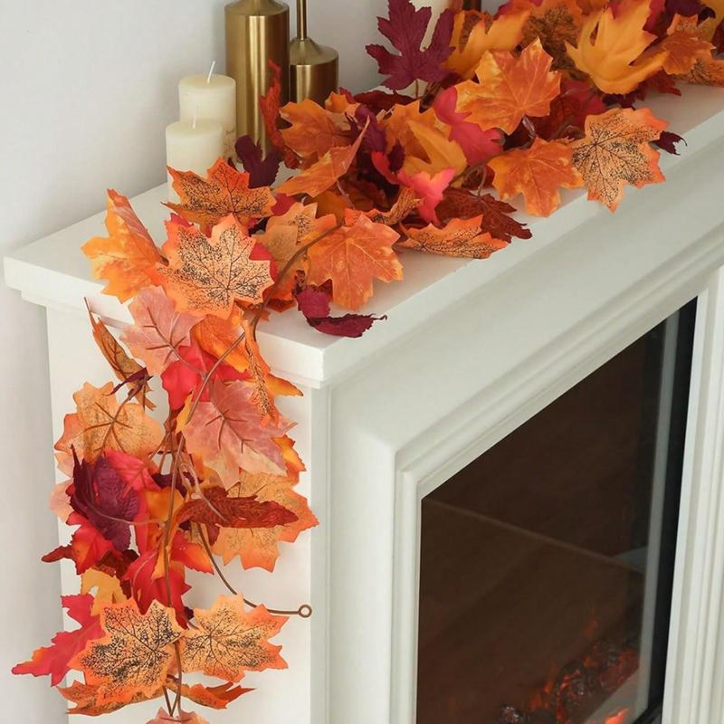100cm-Artificial Maples Leaf Garland Autumn Maple Leaves Vines Garland For Thanksgiving Halloween Home Porch Mantle Fireplace Farmhouse