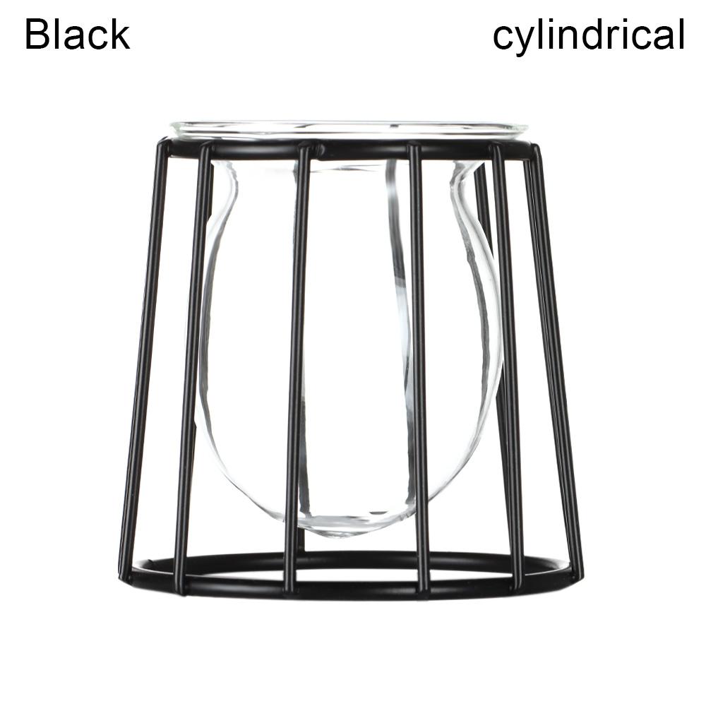 Ornament Plants Frame Hydroponic Vase Terrarium Metal Holder Glass Planter Iron Geometric Pattern