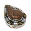 Natural Mud Crack Fossil Gemstone Two Tone 925 Sterling Silver Ring Size 8 I7s33