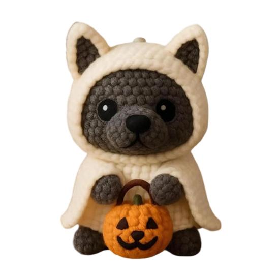 Ручная работа Крючком Фигурка Собаки Кошки Милое Вязаное Животное на Хэллоуин с Тыквой Подарок для Эмоциональной Поддержки для Любителей Собак Кошек