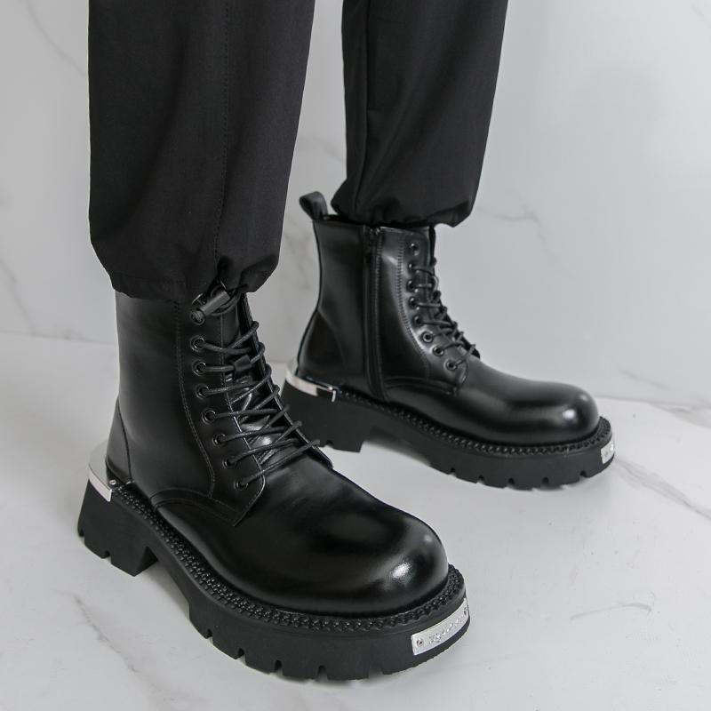 Men’s Retro Punk Thick Sole Platform Boots Cool Elevator Boots Black Brown Motorcycle Boots High Boots Plus Size