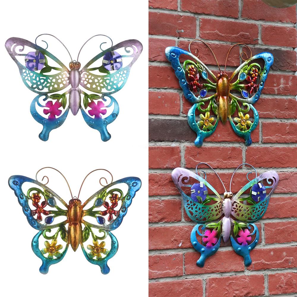 Beautiful Fence Ornament 3D Hanging Sculpture Metal Butterfly Wall Art Garden Decorative