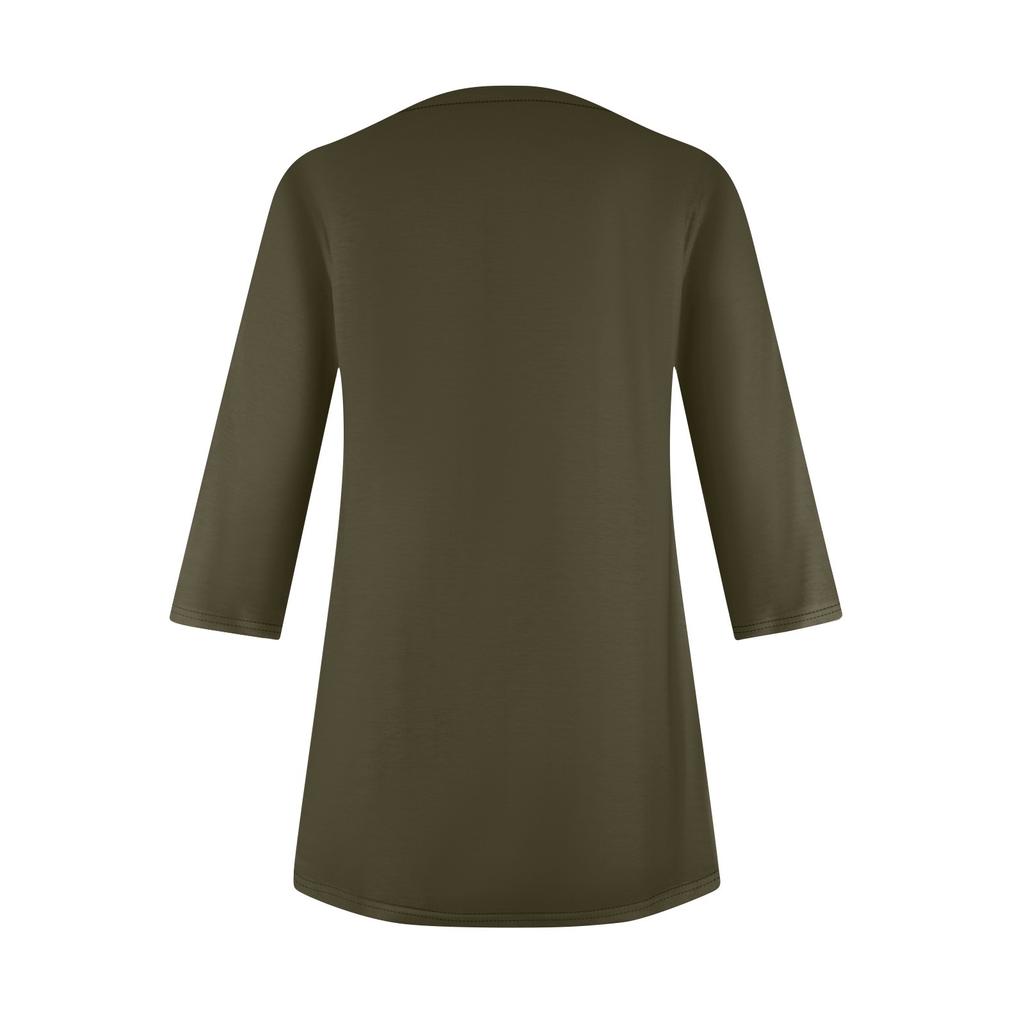 3/4 Sleeve Pocket Tops For Women T-Shirt Casual Print Mid-length Tops T Shirt Round Neck Pullover Blouse