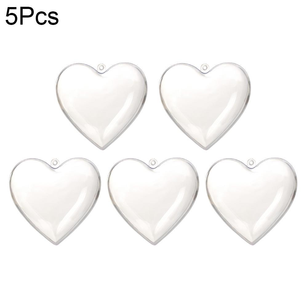 5PCS Christmas Ball Multifunctional Transparent Plastic Christmas 8cm Ball Heart Shaped Fillable Christmas Ball DIY Crafts Tree Ornaments AVE