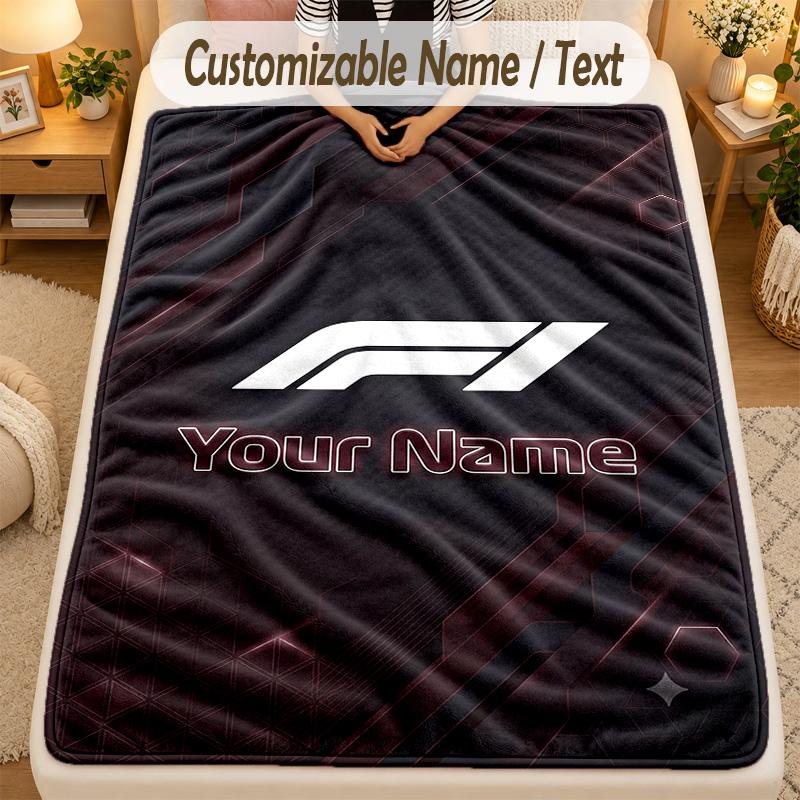 Flannel BlanketF1 Custom Name Text Personalized Soft Warm Throw Blanket Home Decor Gift