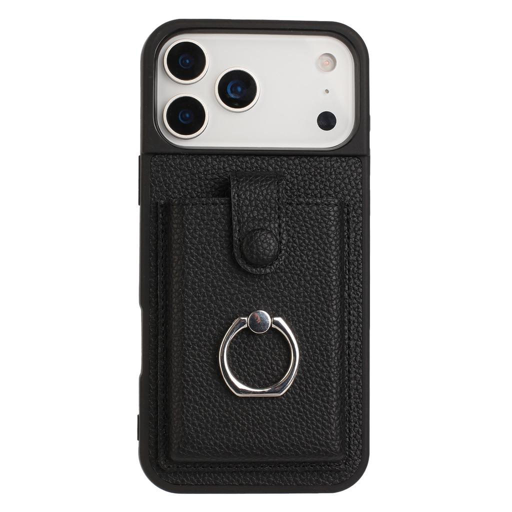 For iPhone 17 Pro Max Case with Ring Kickstand Drawing Type Card Slots Leather Back Cover
