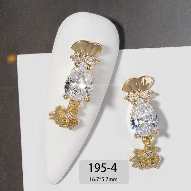 Chinese New Year 3D Nail Art Accessories Jewelry Decorations DIY Tiger Lucky Money Bag Crystal Red Gemstone Rhinestone Beads