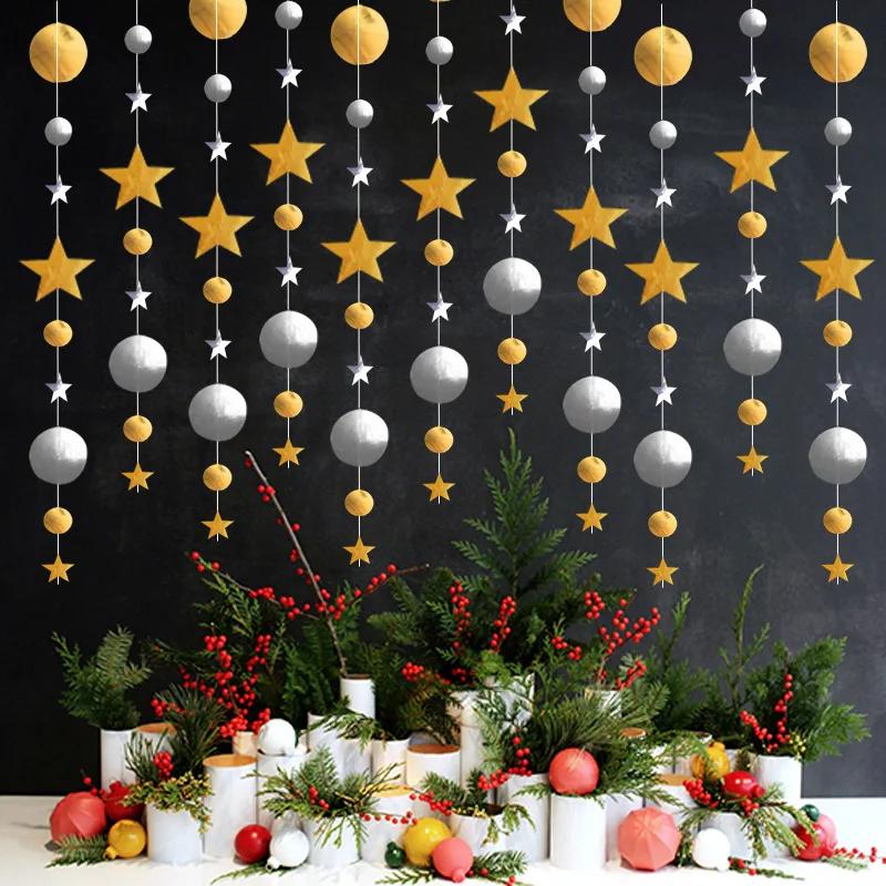 Christmas Pendant Double Mirror Gold Star Garlands Merry Christmas Party Drop Ornaments Happy New Year 2025 Party Decor For Home