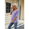 Spring Summer Women's T-Shirt Square Neck Printed Color Clash Bubble Sleeve Slit T-Shirt Top