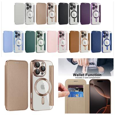 Для iPhone 11 12 13 14 15 16 серии. Чехол-книжка Gold Shield Magnetic Business Leather Case, совместимый с MagSafe, со слотами для карт с блокировкой RFID и защитой линз