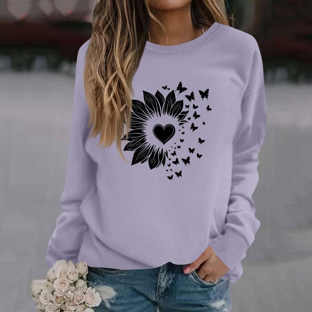 Женская модная повседневная толстовка с длинным рукавом и круглым вырезом с принтом