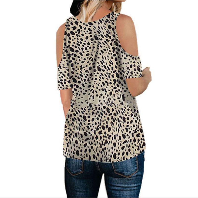 Stylish Women's Leopard Print T-shirt Featuring Cold Shoulder Design Perfect For Summer Wear