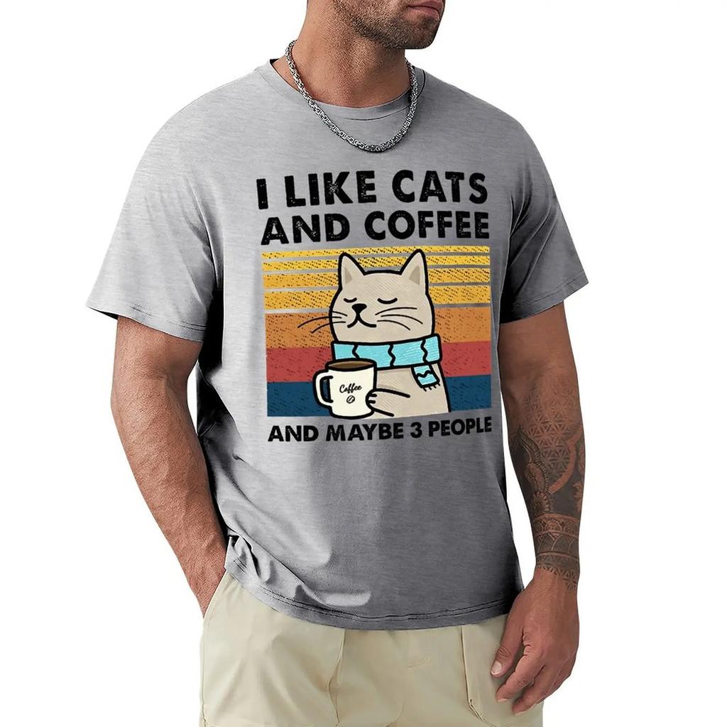 Футболка I Like Cats And Coffee Street для мужчин, модная повседневная свободная хлопковая одежда, дышащая футболка с круглым вырезом в стиле хип-хоп