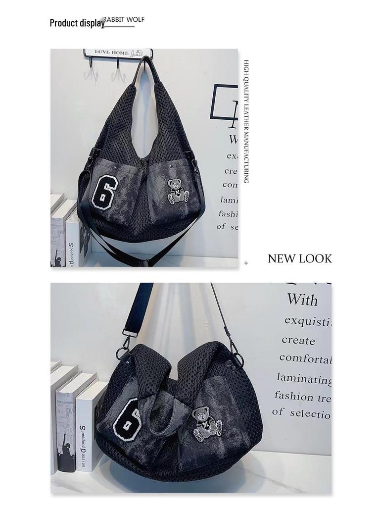 Шикарная женская сетчатая сумка через плечо в корейском стиле - Большая вместимость, легкая, повседневная сумка подмышку для удобных поездок на работу