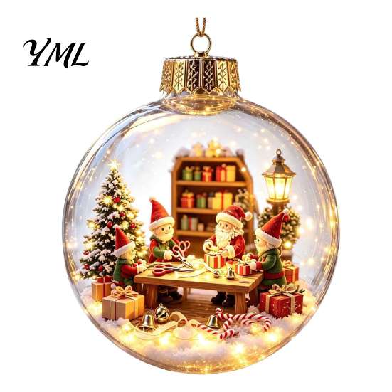 Warm Light Christmas Scenes 3D Animal Faux Crystal Ball Ornament, Lighted Acrylic Hanging Decor Indoor Party Accents with Hedgehog Penguin Panda, LED