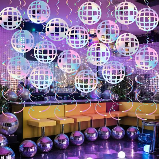 Подвесные завитки в стиле диско-шаров 70-х годов, вырезанные элементы для вечеринок в стиле ретро-диско, баннеры, растяжки, подвесные украшения для потолка, товары для вечеринок по случаю дня рождения 1970-х годов