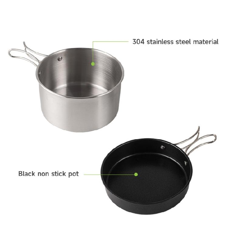 Stainless Steel Camping Cookware Set with Folding Lid Camping Pot Pan Kettle Set