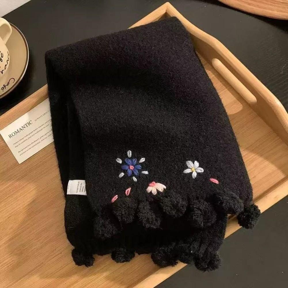 Polyester Floral Embroidered Scarf 180cm x 12cm Thick Warm Neck Warmer Outdoor Wear