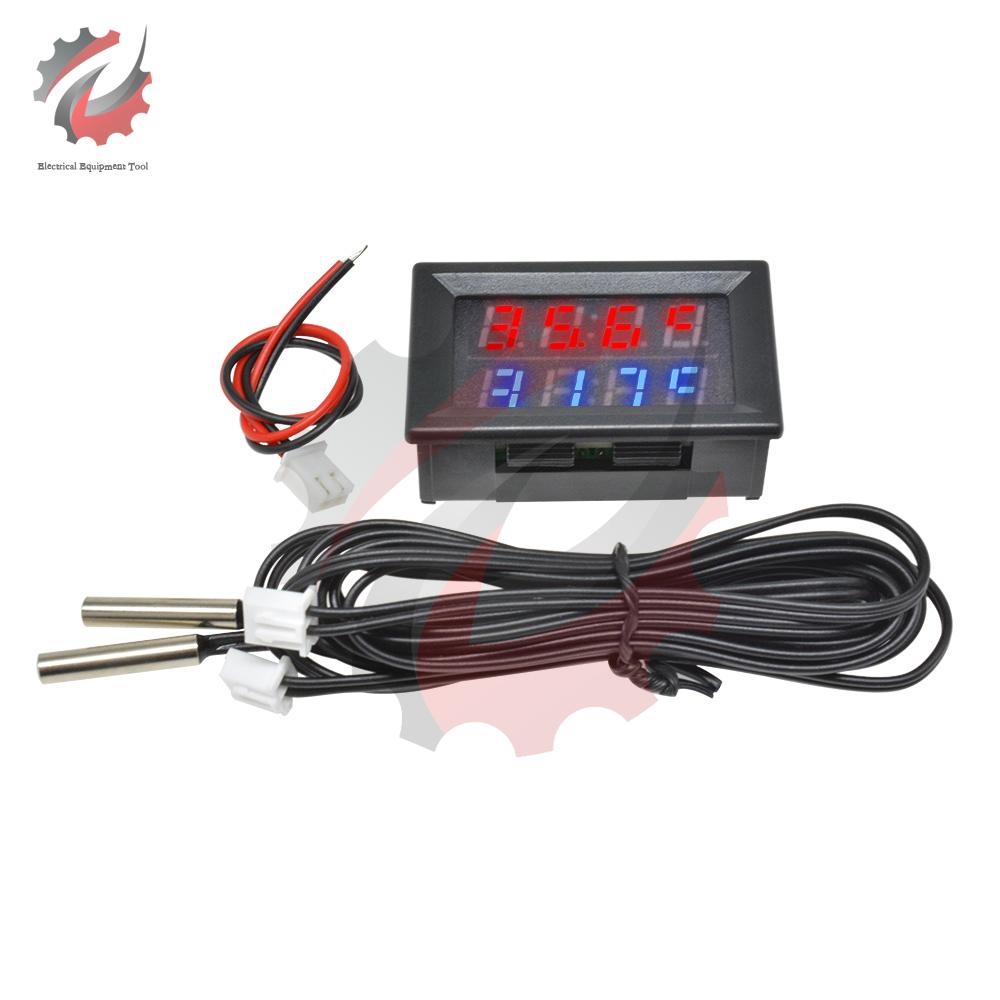 DC 5V 12V 24V 4 Digit Digital LED Dual Display Thermometer Controller NTC Waterproof Temperature Sensor Tester For Aquarium Car
