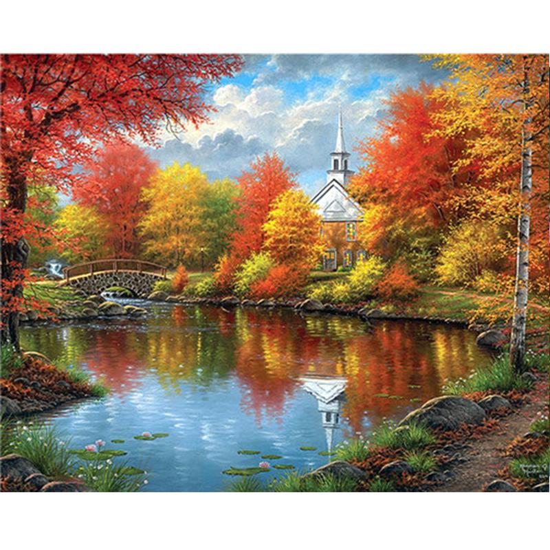 Алмазная картина Пейзаж Весна 5D Алмазная вышивка Мозаика Вышивка крестом Зимний домашний декор Подарок