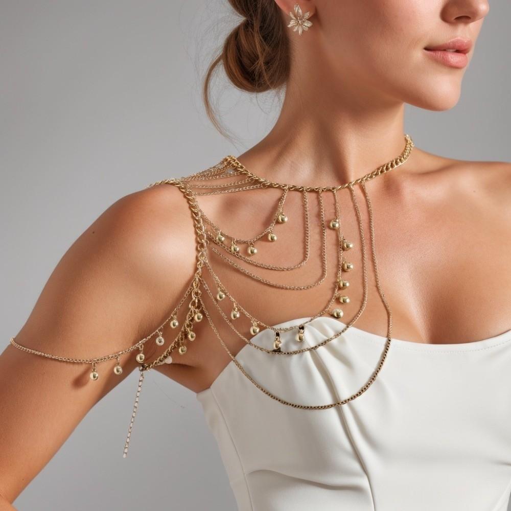 Gold Necklace Shoulder Chain Metal Body Chain Creative Tassels Costume Armband Party Decoration
