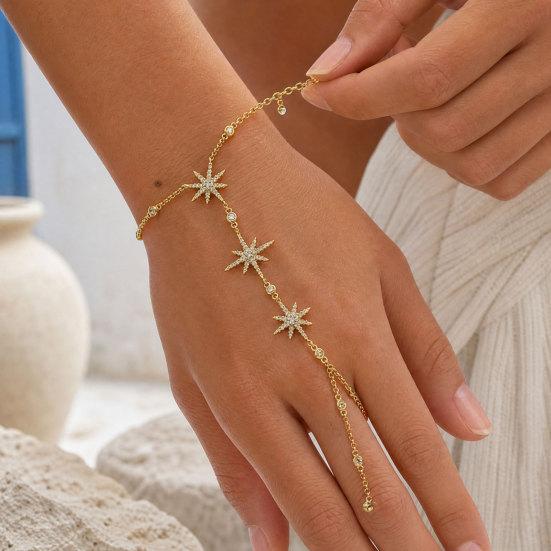 Eight-pointed Star Mitten Bracelet, Adjustable Chain Zinc Alloy Bracelet, Sparkling Star Bracelet for Jewelry Gift