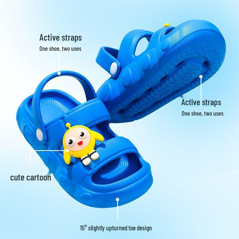 Детские Мультяшные Летние Сандалии: Нескользящая, Мягкая, Двусторонняя пляжная обувь для малышей (мальчиков).