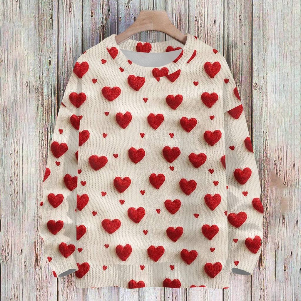 Свитшоты ко Дню святого Валентина для детей, вязаные свитера для мальчиков и девочек, симпатичные рубашки, осенние свитера с круглым вырезом, топы