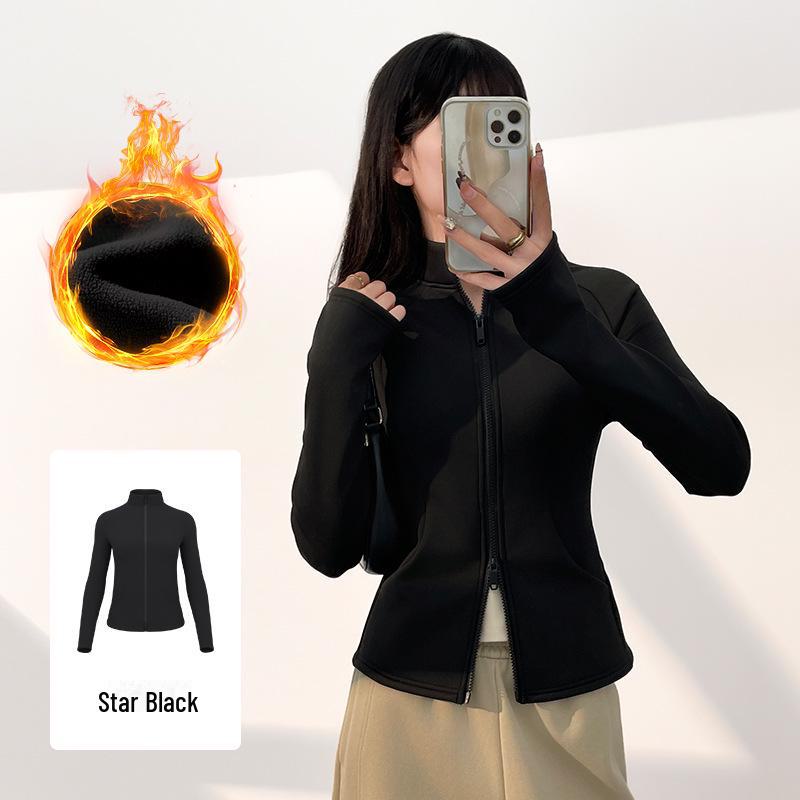 Куртка Juyitang Peach Velvet Stand Collar – теплая, плотная, с карманами одежда для йоги на осень и зиму