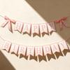JIEYAO Pink Bow Happy Birthday Banner, Coquette Birthday Garland with Scalloped Letters for Bow Birthday Decorations Women Cake Smash Party