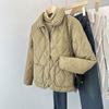 Spring Autumn Short Coat Women Rhomb Light Casual Down Cotton Jacket Big Pocket Short PuffeJr Coats Female