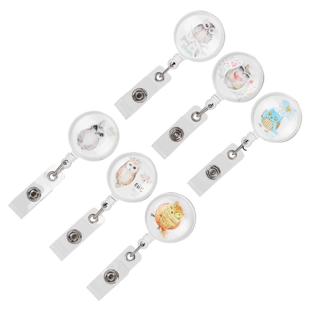 6pcs Retractable Badge Holder Cute Animal Pattern 360 Degrees Degree Rotating Clip for ID Name Tag Card