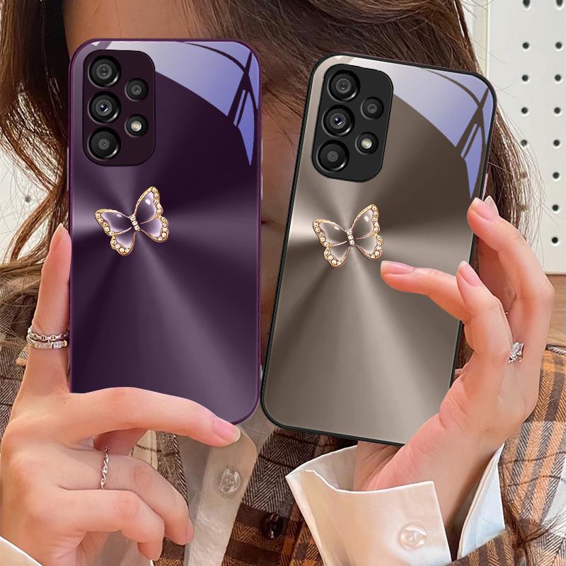 Розовый Аврора Бабочка Для Samsung Galaxy S10 4G S20 11E 30 S21 21Fe 22 S24 Pro S23 Ultra 5G S8 S9 Закаленное Стекло Чехол для Телефона