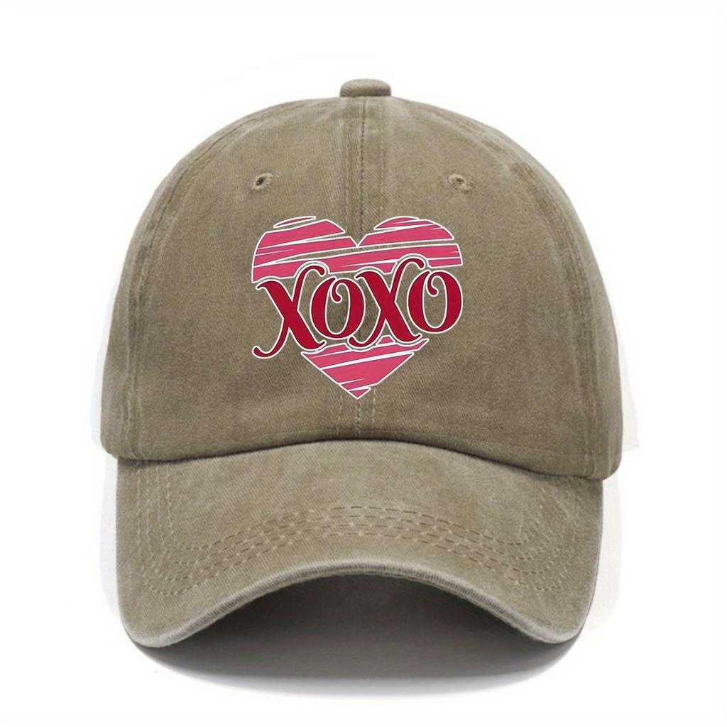 XOXO Принт Сердечки Стирка Бейсболка Винтажная Потертая Регулируемая Папина Шляпа Повседневная Унисекс