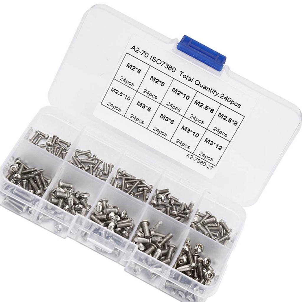 240pcs M2*6\M2*8\M2*10\M3*6\M3*8\M3*10\M3*12\M2.5*6\M2.5*8\M2.5*10 Hex Socket Screw Set