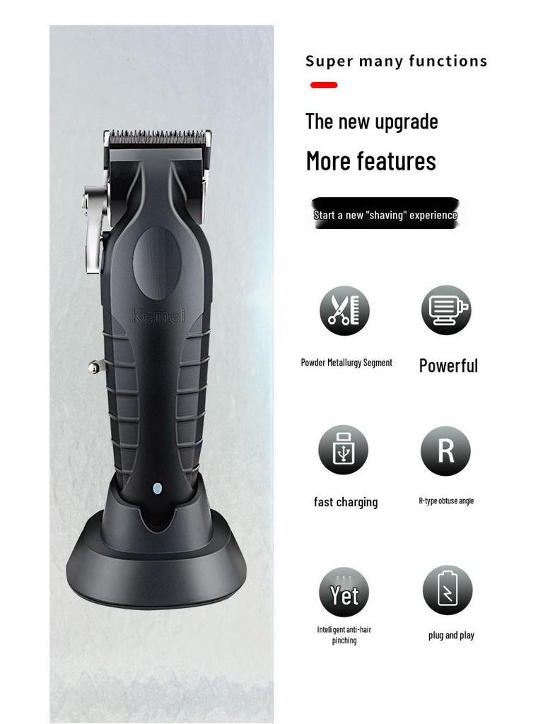 Kemei KM-2296 Электрическая машинка для стрижки волос с базой, USB, гравировка масляной головы, профессиональный парикмахерский триммер
