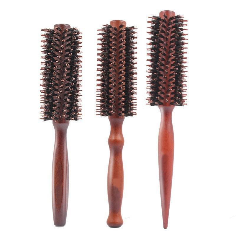 Круглая щетка для волос из натуральной щетины кабана, деревянная ручка, круглый корпус, расческа для волос, щетка-ролик для волос, парикмахерские инструменты для укладки