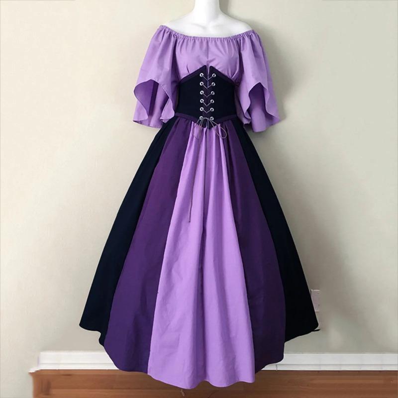 Cosplay Costume Medieval Color Retro Self-fitting Skirt Fly Sleeve Skirt Large Skirt One-shoulder Dress Female Cosp