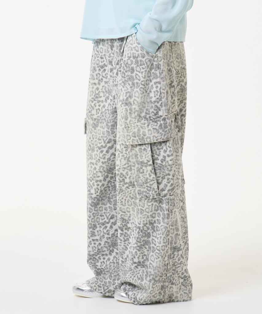 UNKNOWN PLANET Leopard Wide Cargo Pants Gray