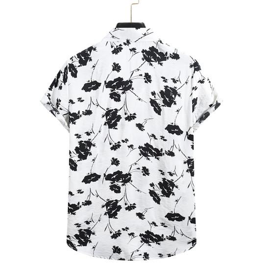 Men Shirt Contrast Color Soft Turn-down Collar Short Sleeve Summer Top for Vacation