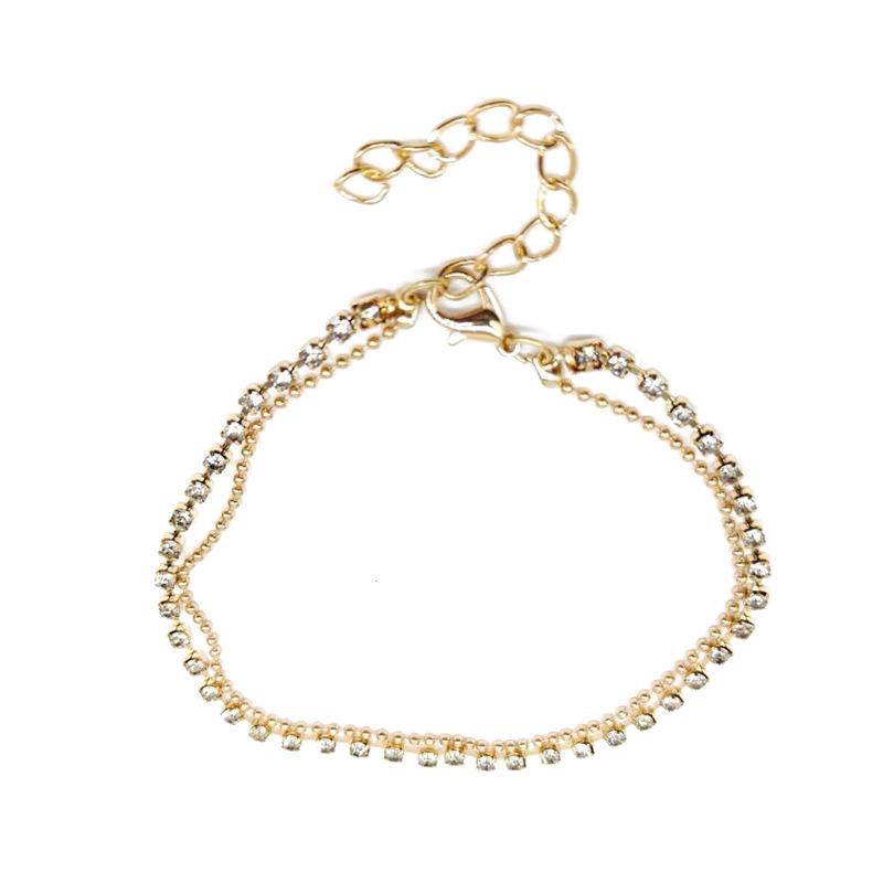 Trendy Summer Multi-Layer Metal & Bead Chain Anklet with Flash Diamonds