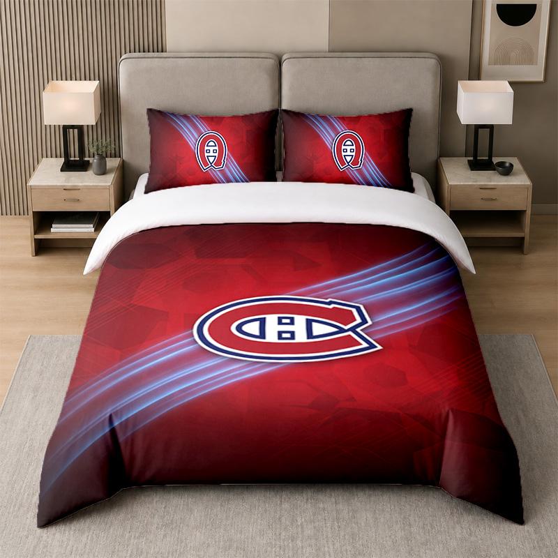 3Pcs Bedding SetMontreal Canadiens Soft Bed Sheet and Two Pillowcases Home Bedroom Decor