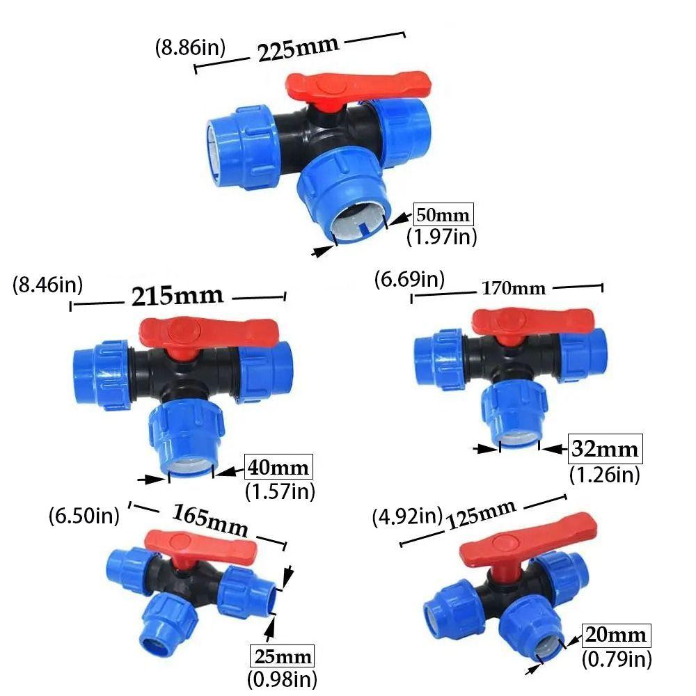 Plastic 3-Way Ball Valve 20/25/32/40/50mm Water Pipe Fittings PE Pipe Faucet Diverter  Garden