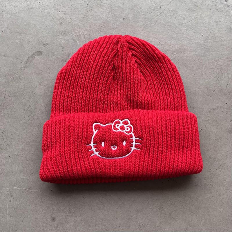 Cute Cat Embroidery Knit Beanie Cartoon Character Winter Warm Couple Hat