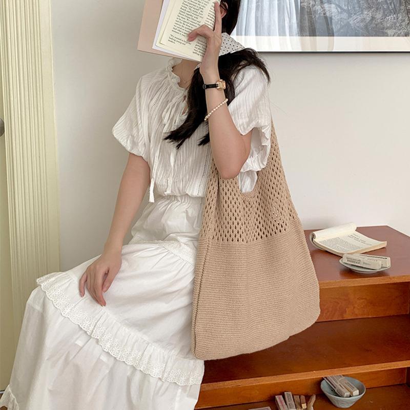 Дизайнерские вязаные сумки, вместительные сумки-тоуты для женщин, летние пляжные сумки, большие кошельки, повседневные ажурные тканые сумки через плечо