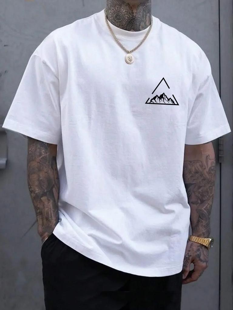 Geometric Mountain Print Short Sleeve T-Shirt For Summer Unisex Unisex Casual Fashion Unisex Short Sleeve Trend Streetwear Tops