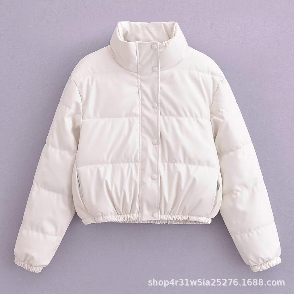 Зимняя женская блестящая короткая куртка из искусственной кожи и хлопка 2023 года