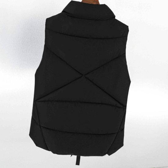 Women Autumn Winter Cotton Padded Waistcoat Stand Collar Sleeveless Vest Jacket Pockets Zipper Buttons Placket Windproof Warm Vest Coat