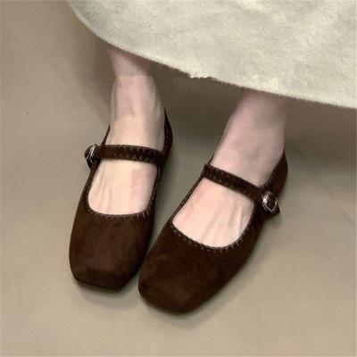 Французские ретро туфли Мэри Джейн женские модели начала осени однословные на плоской подошве с квадратным носком одинарные туфли балетки с юбкой женская обувь