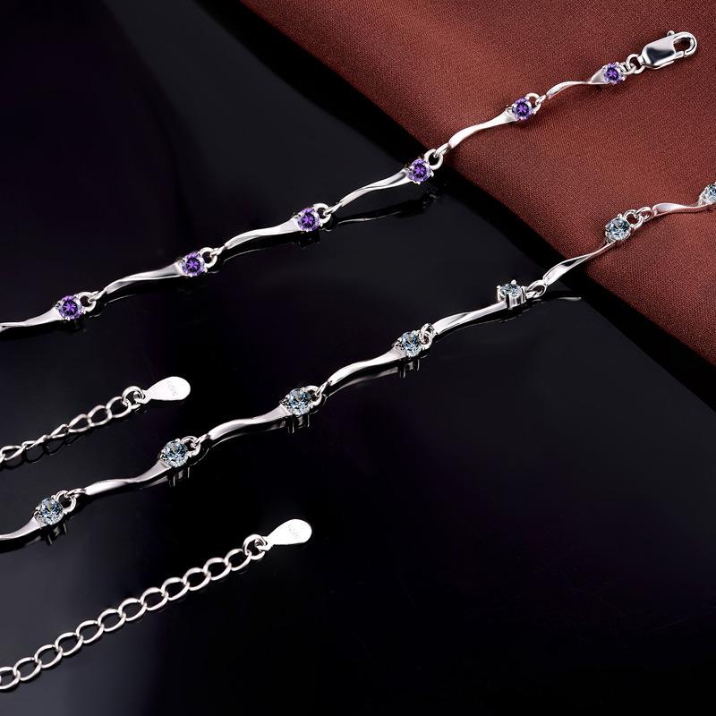 Lindon Women Zircon 925 Sterling Silver Jewelry Geometric Bead Chain Link Bracelet Fashion Fine Wedding Gift for Girlfriend